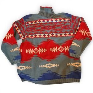 RALPH LAUREN COUNTRY Vintage Hand Knit Southwestern Wool Turtleneck Sweater‎ L